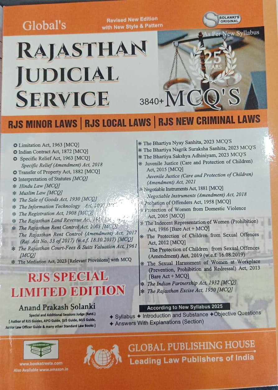 Rajasthan Judicial Service Examination (RJS Minor Laws, RJS Local Laws, RJS New Criminal Laws) Preliminary Examination Objective Question & Answers (3840+ MCQ'S)